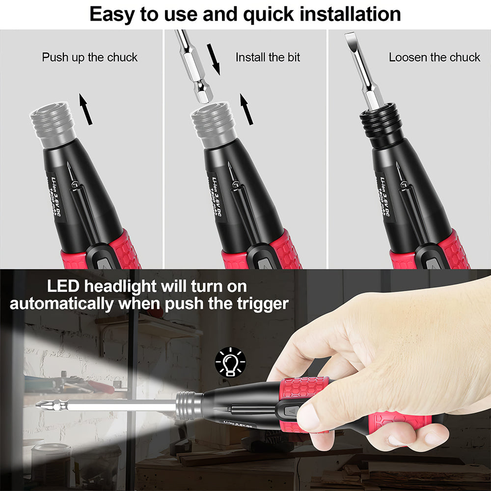 Cordless Rechargeable Electric Screwdriver Set with LED and Bits