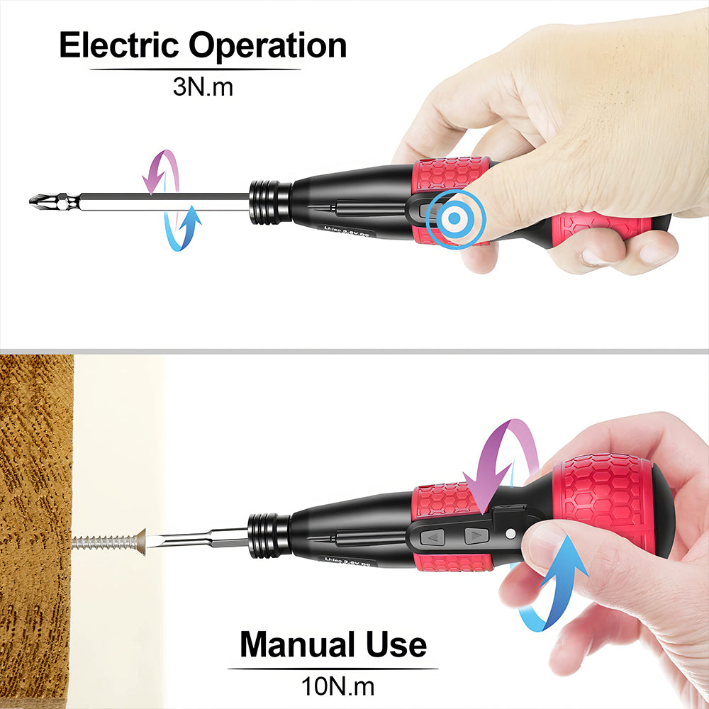Cordless Rechargeable Electric Screwdriver Set with LED and Bits