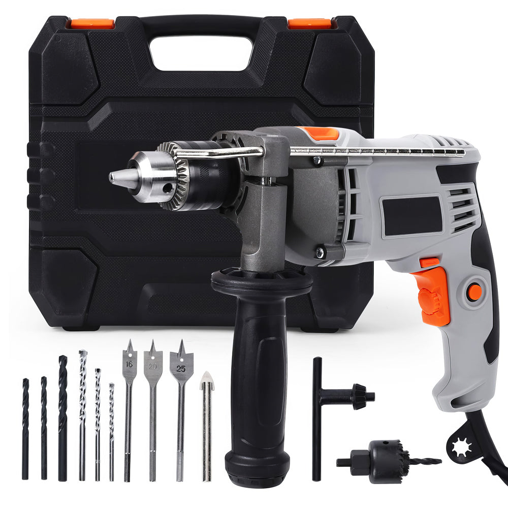 Handheld Corded Hammer Drill 7.5 Amp Variable Speed 1/2-Inch with 15 Bits & Toolbox