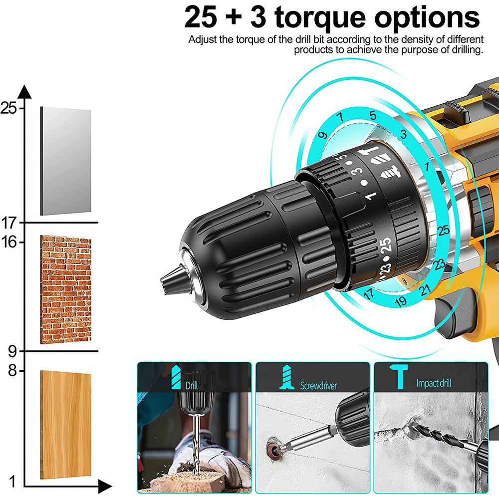 Cordless Handheld Power Drill Set 21V with 2 Batteries, Fast Charger & 59 Accessories