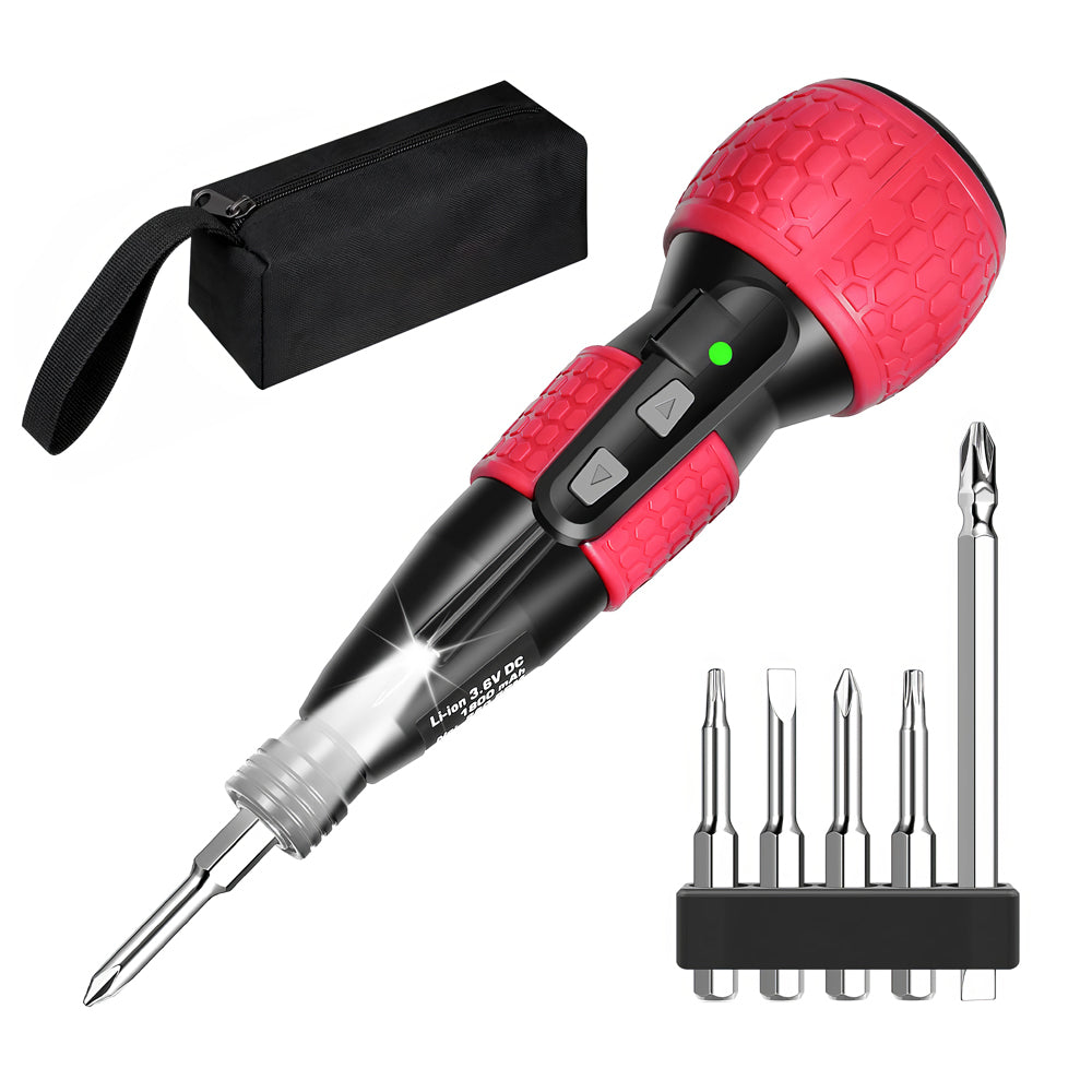 Cordless Rechargeable Electric Screwdriver Set with LED and Bits