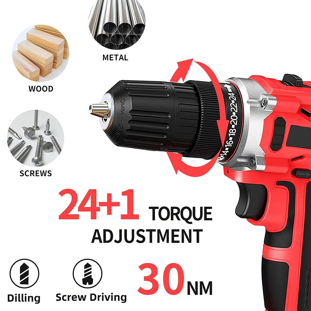 Cordless Handheld Power Drill Set 21V with Battery, Charger & LED Light