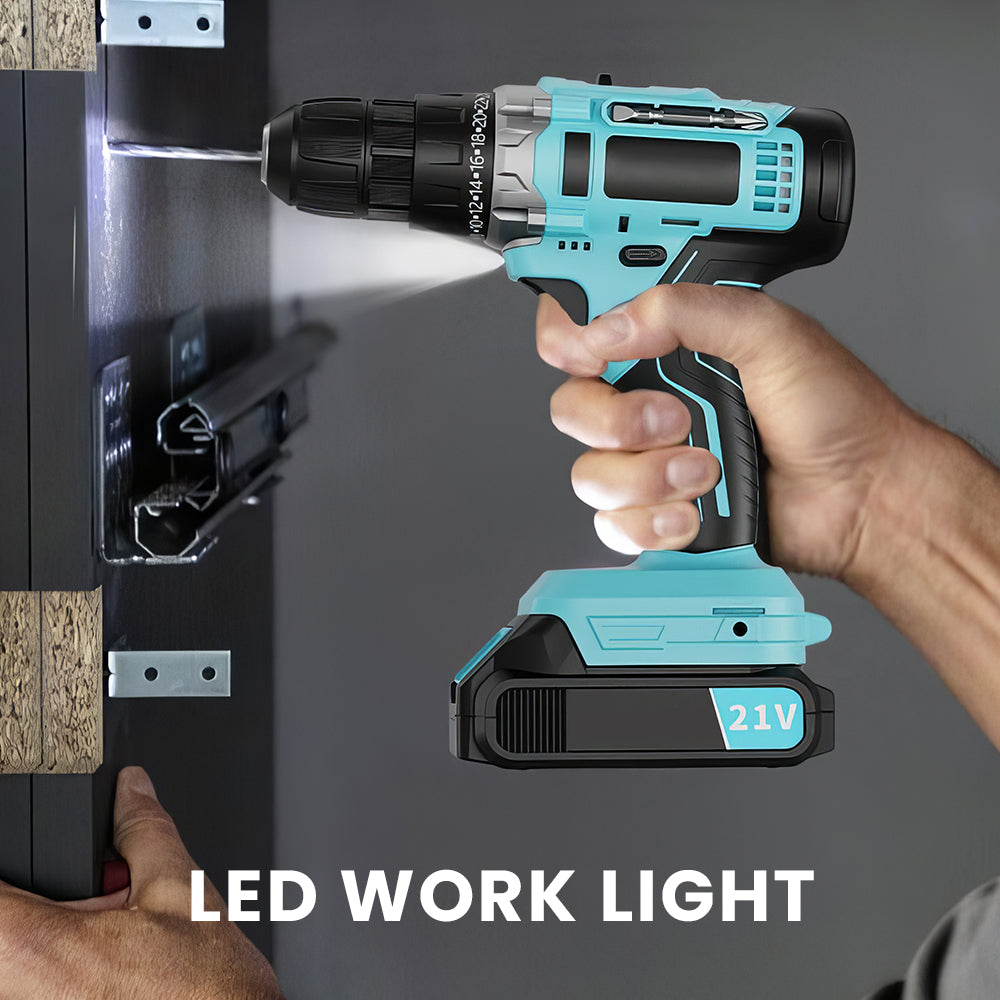 Cordless Handheld Power Drill Set 21V with Battery, Fast Charger & 65 Accessories