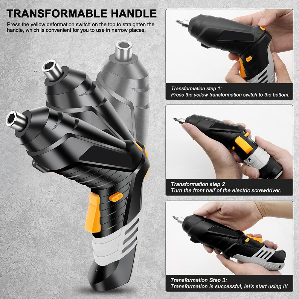 Cordless Electric Screwdriver Set with Adjustable Handle and Bits