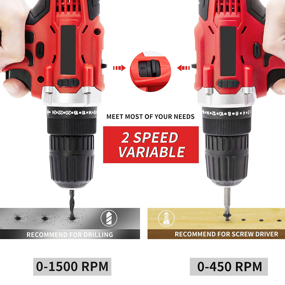 Cordless Handheld Power Drill Set 21V with Battery, Charger & LED Light