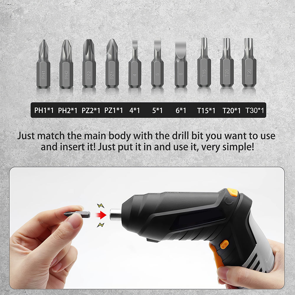 Cordless Electric Screwdriver Set with Adjustable Handle and Bits
