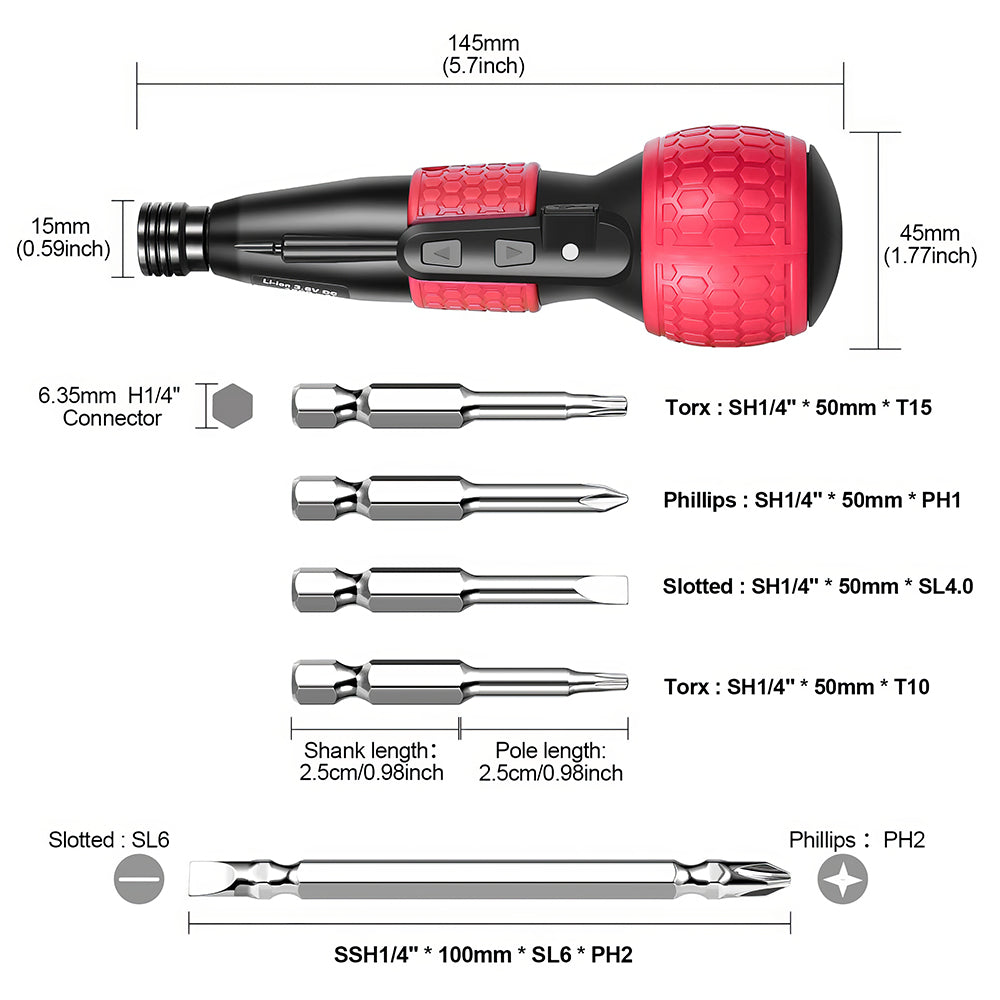 Cordless Rechargeable Electric Screwdriver Set with LED and Bits