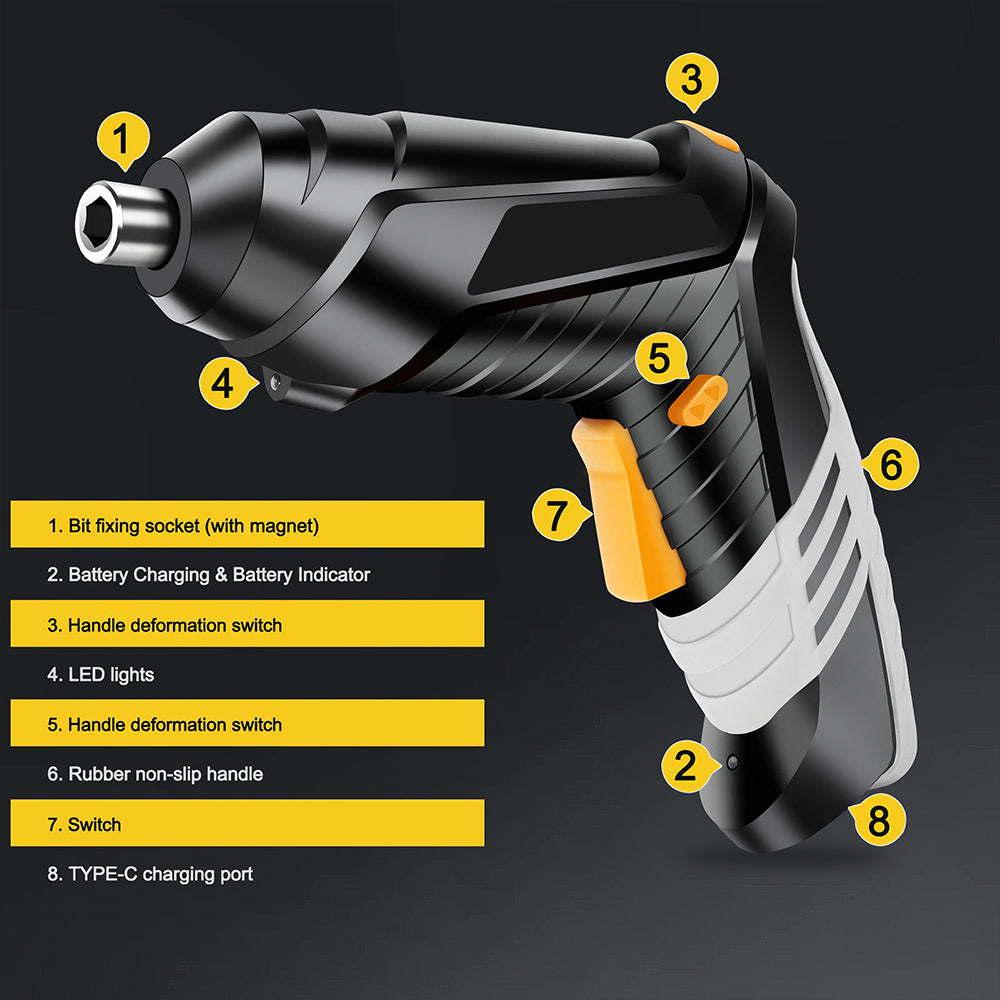 Cordless Electric Screwdriver Set with Adjustable Handle and Bits