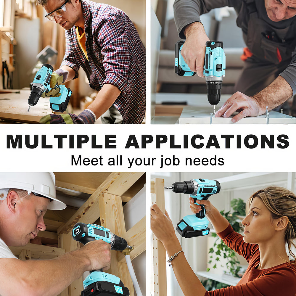 Cordless Handheld Power Drill Set 21V with Battery, Fast Charger & 65 Accessories