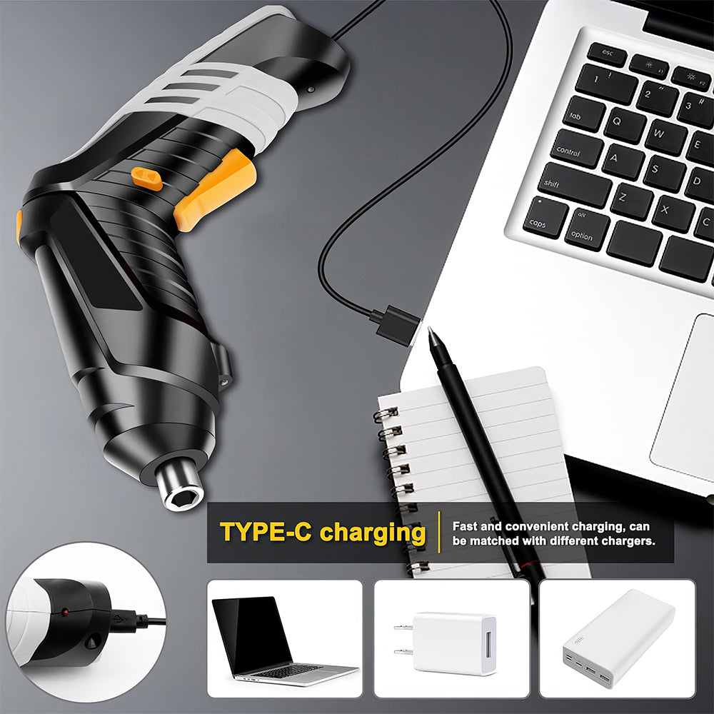Cordless Electric Screwdriver Set with Adjustable Handle and Bits