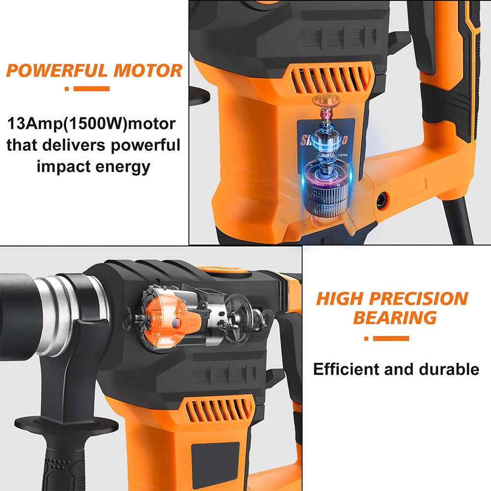 Rotary Hammer Drill 13 Amp SDS Plus 3 Mode with Bits and Chisels