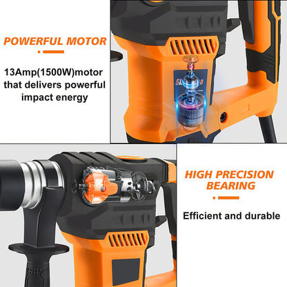Rotary Hammer Drill 13 Amp SDS Plus 3 Mode with Bits and Chisels