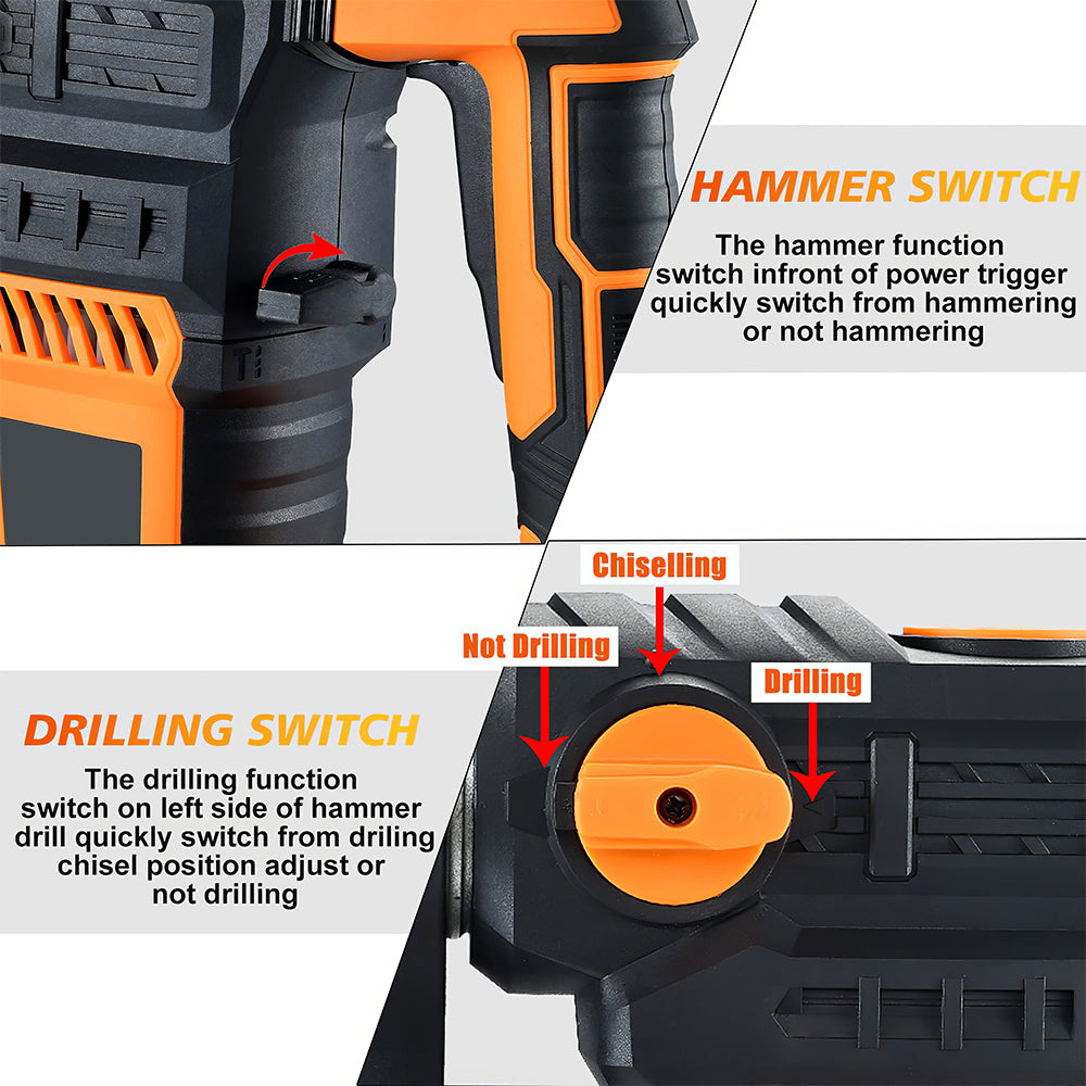 Rotary Hammer Drill 13 Amp SDS Plus 3 Mode with Bits and Chisels