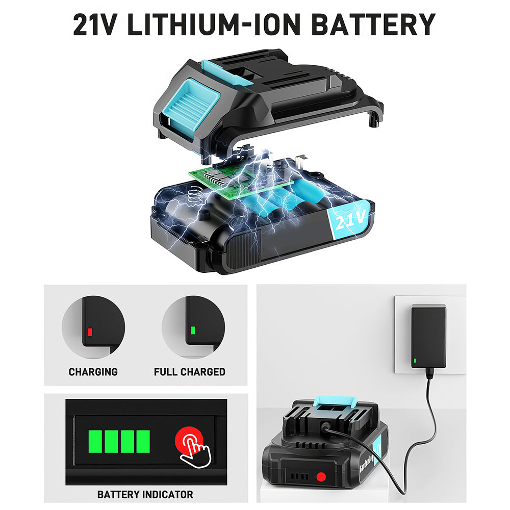 Cordless Handheld Power Drill Set 21V with Battery, Fast Charger & 65 Accessories